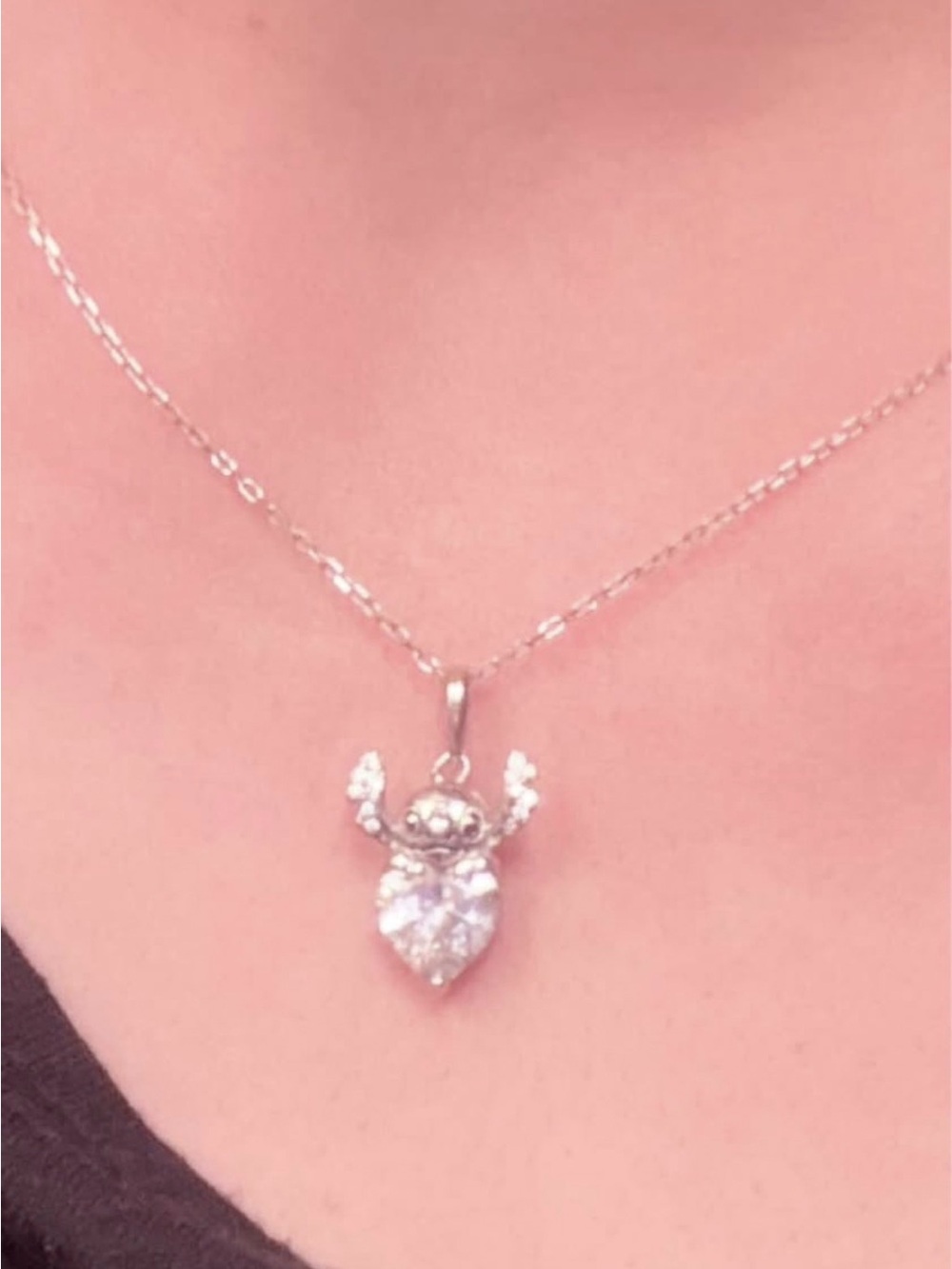 Silver-tone Heart Pendant Necklace with Sparkling Crystal Accent